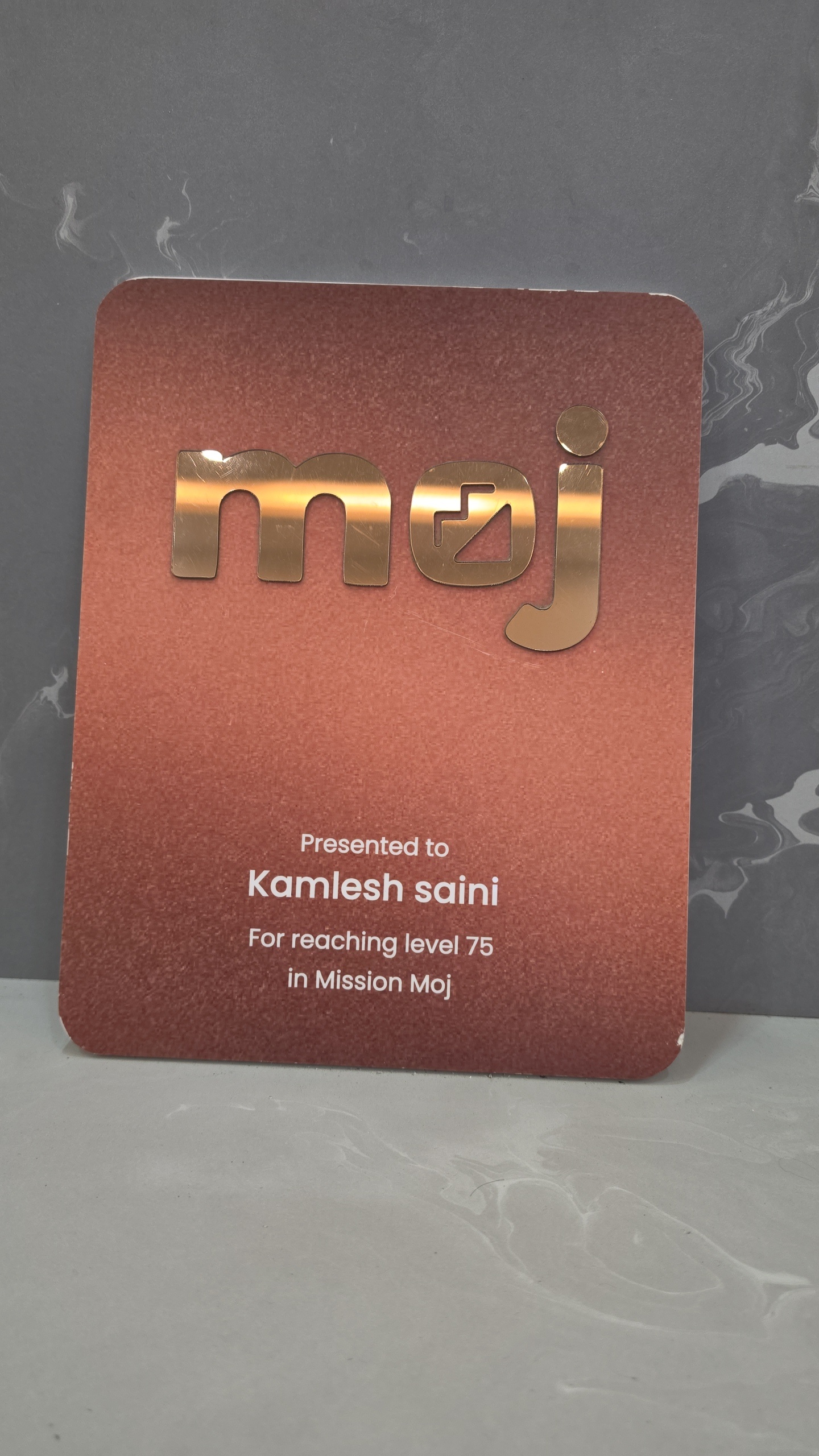 Mission Moj Level 75 Honor Plaque